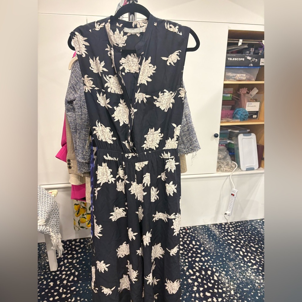 Vince dark green and Cream Floral silk jumpsuit